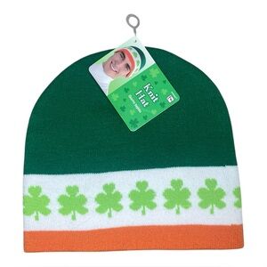 NWT Amscan Beanie Hat with colors of the Irish flag and a band of shamrocks- 14+